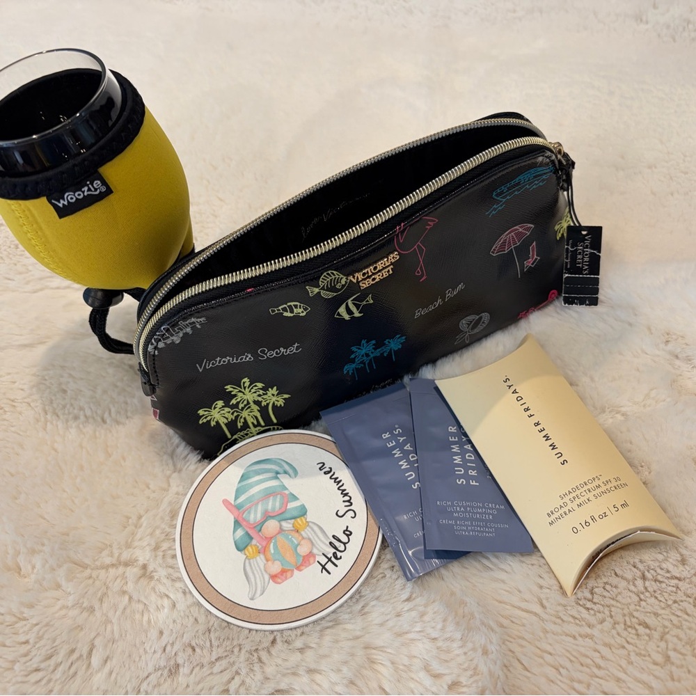 Summer Bundle - Victoria's Secret Black Pouch, coaster,‎ Woozie wine glass +